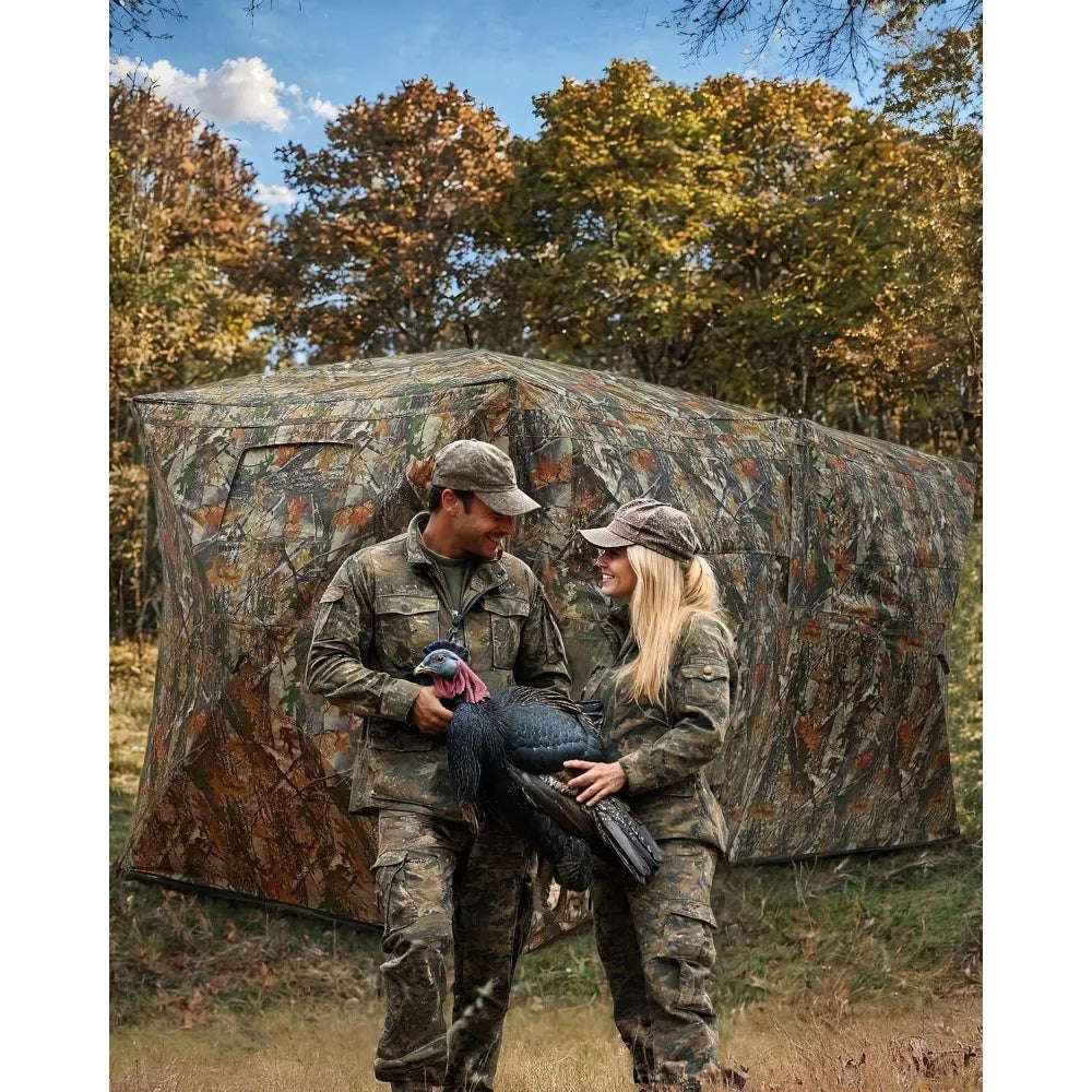 Pop Up Ground Hunting Blind with 270° See Through View Windows 4-6 Hunters Waterproof Camouflage Hunting Tent Sturdy Carry