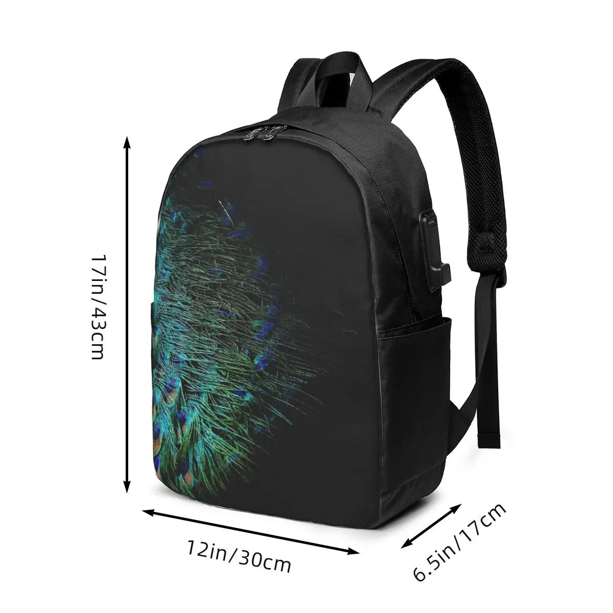 Peacock Feathers On A Black Background Backpack Travel Notebook Bag Computer College Student School Bag Laptop Shoulder Bags