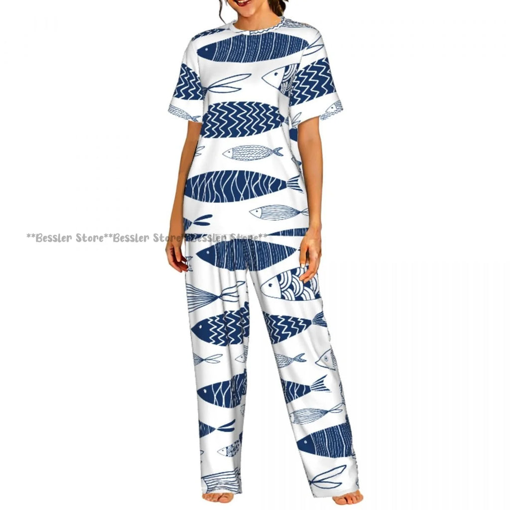 Women's Colorful Fish short sleeve trousers casual pajamas set