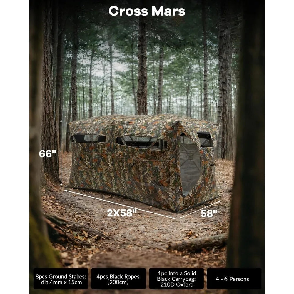 Pop Up Ground Hunting Blind with 270° See Through View Windows 4-6 Hunters Waterproof Camouflage Hunting Tent Sturdy Carry