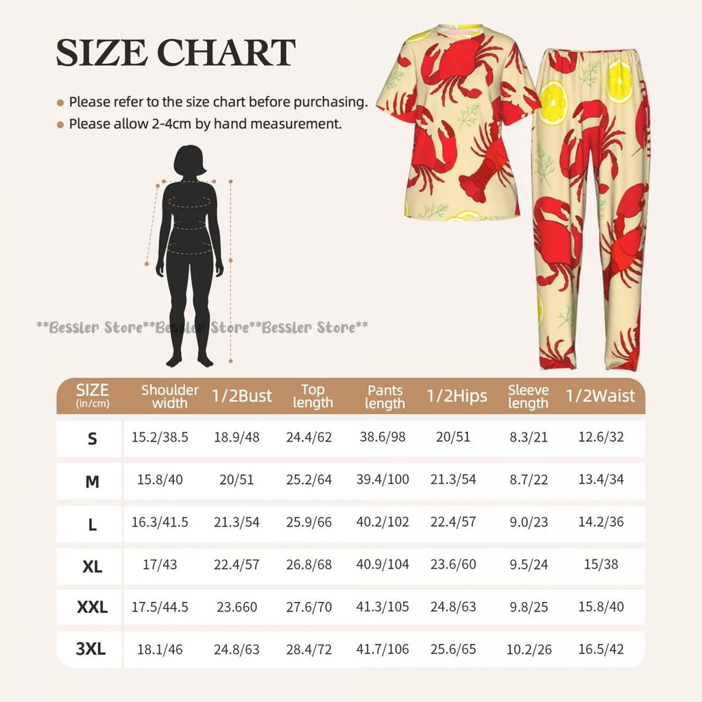 Women's 2-piece set Lobster And Crab With Lemon And Dill Pajamas Short sleeved Top and Pants Sleepwear
