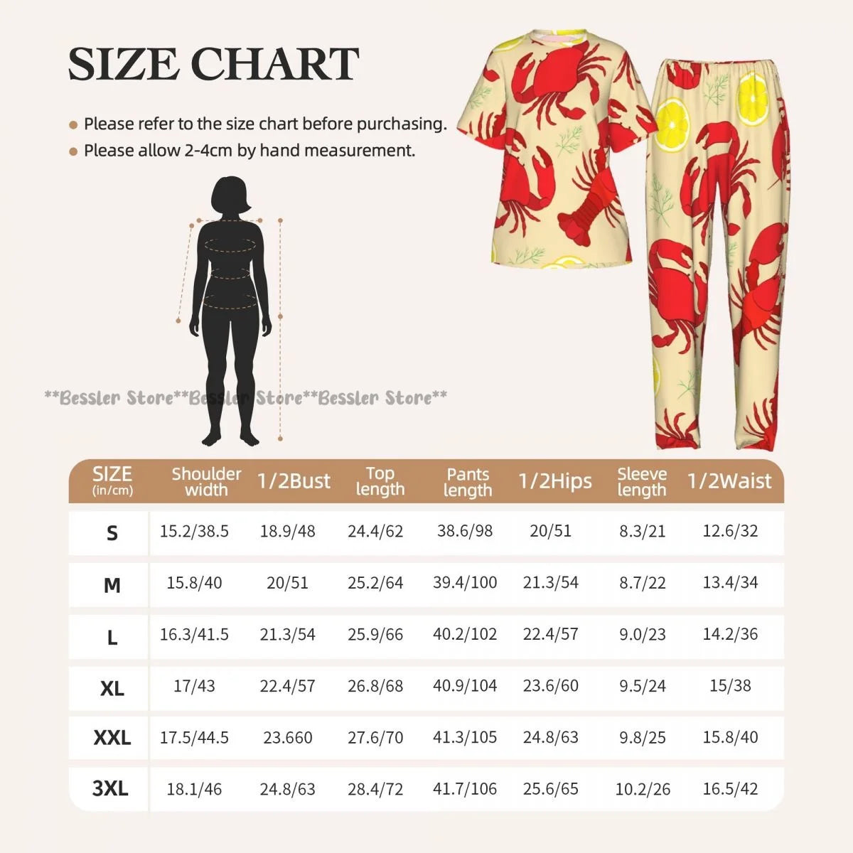 Women's 2-piece set Lobster And Crab With Lemon And Dill Pajamas Short sleeved Top and Pants Sleepwear