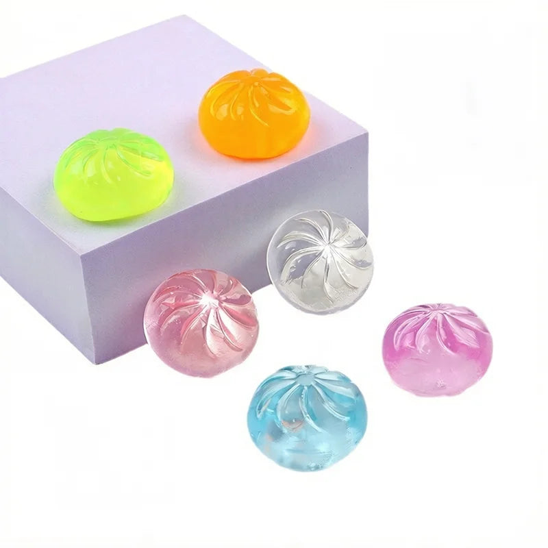 5Pcs Mini Dumplings with Steamer Bun Squeezable Toys Set Soft Stress Relief Crystal Squishy Fidget Sensory Toy Party Favors Gift