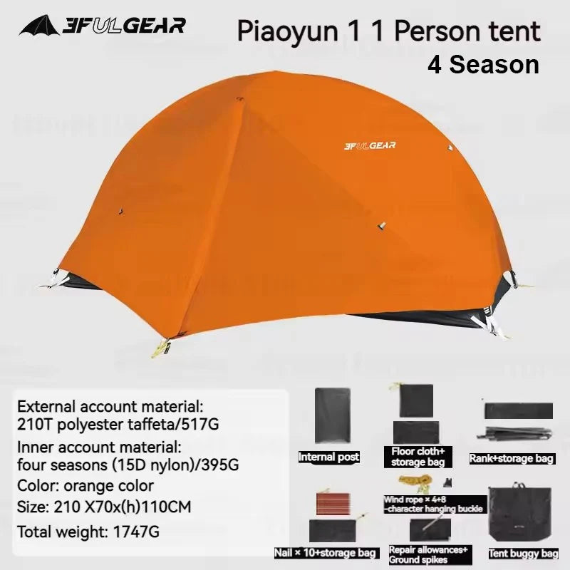 3F UL GEAR 1 Person Camping Tent Ultralight Waterproof Outdoor Travel Tent 15D Silicone Cycling Backpacking Hiking Tent With Mat