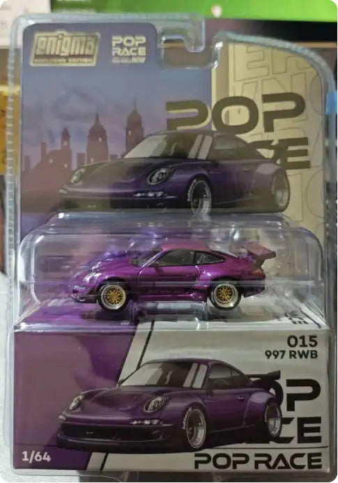 In Stock Ready To Ship Pop Race x Enigma Exclusive Edition 1:64 Porsche 997 RWB Purple Diecast Car Model