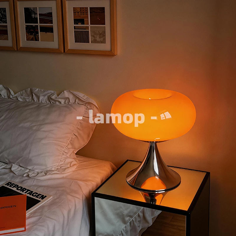 Murano Glass Gloss Orange Donut Ring Flared Base Table Lamp Cream Korean 3 Tone Soft Light Mirror Nightstand Bedroom Decor Lamp