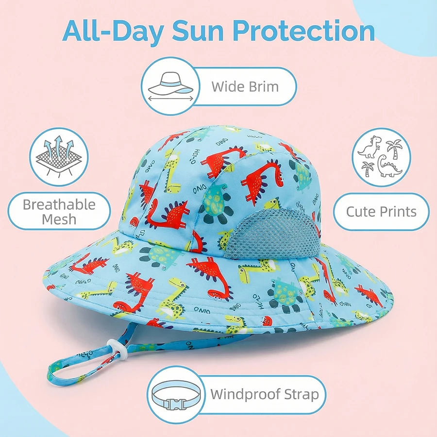2-piece 1-13Y Children's Digital Printing Adjustable Sunscreen Neck Hat for Protection - Sun Hat