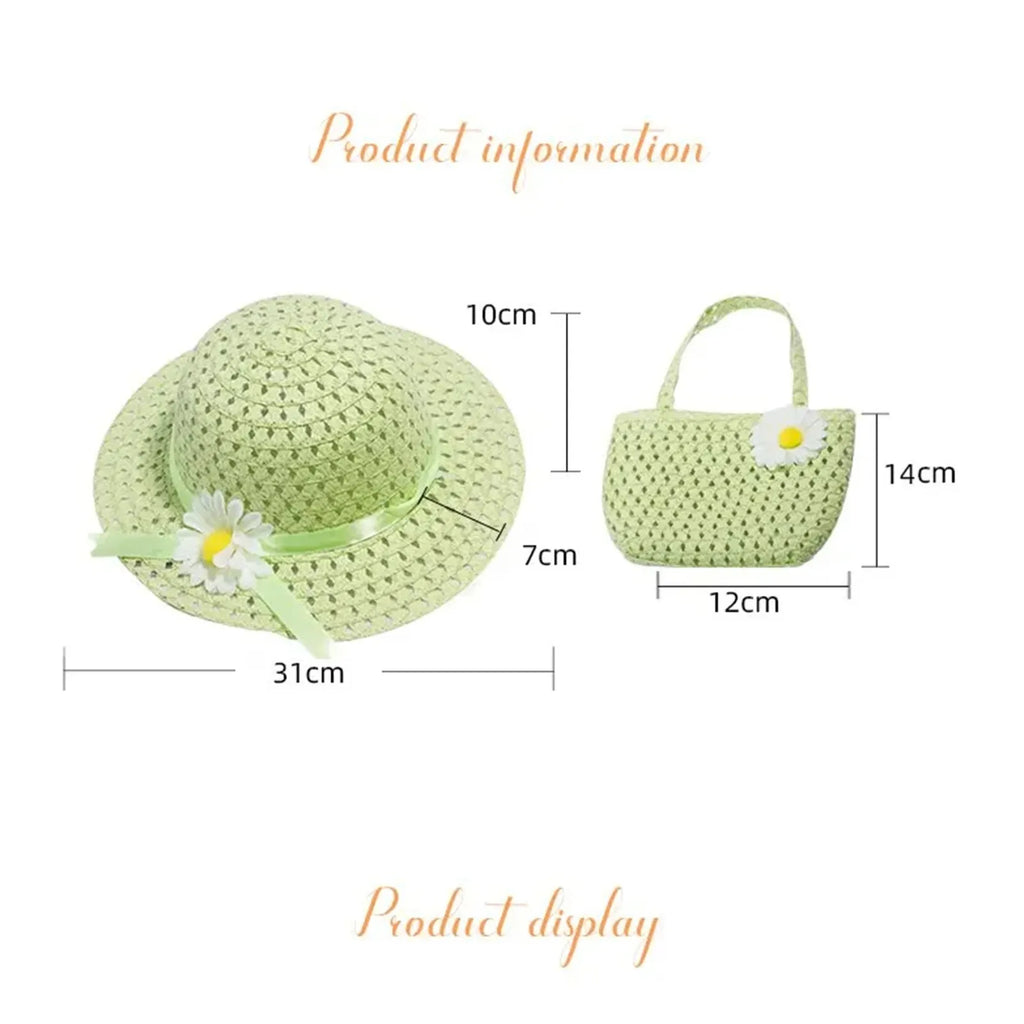 Fashionable Girl's Straw Hat Kids Sun-Protective Princess Hat Children Summer Sunscreen Hat With Portable Storage Bag