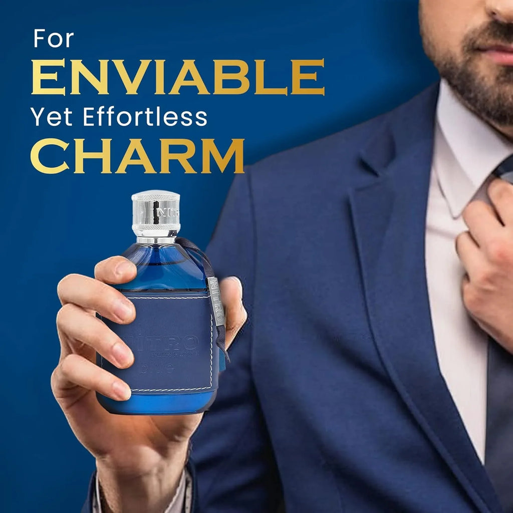Dumont Nitro Blue 3.4 Oz Eau De Parfum Men – Fresh Aquatic Floral Woody Fragrance - Long