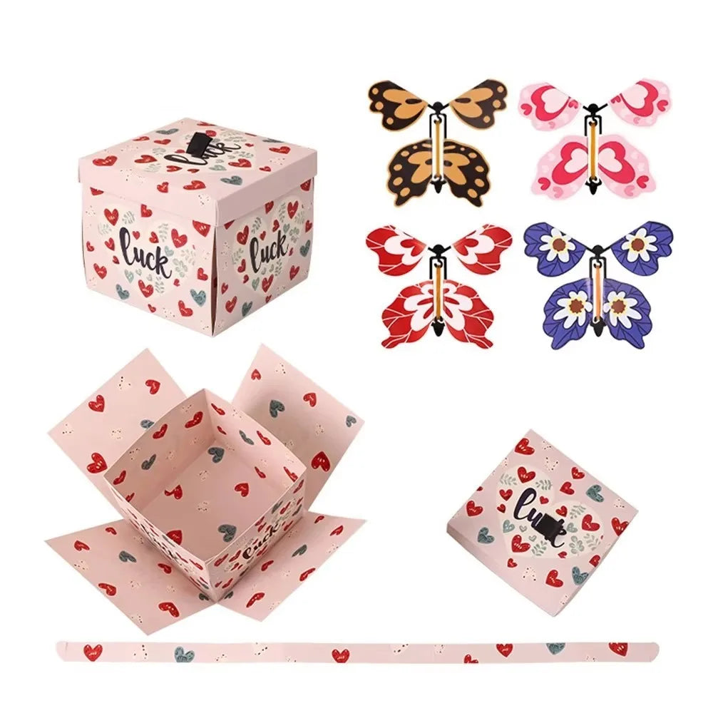 Multicolor Flying Butterfly Gift Box Auto Expand Paper Exploding Gift Box Novelty Wind Up Mechanism Present Box