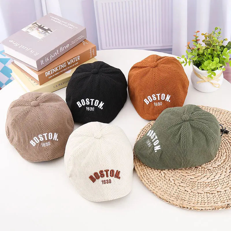 Fashion Letter Beret Drawstring Baby Duck Tongue Cap 2-6year Kids Sunshade Visors Autumn Winter Corduroy Children Forward Hat