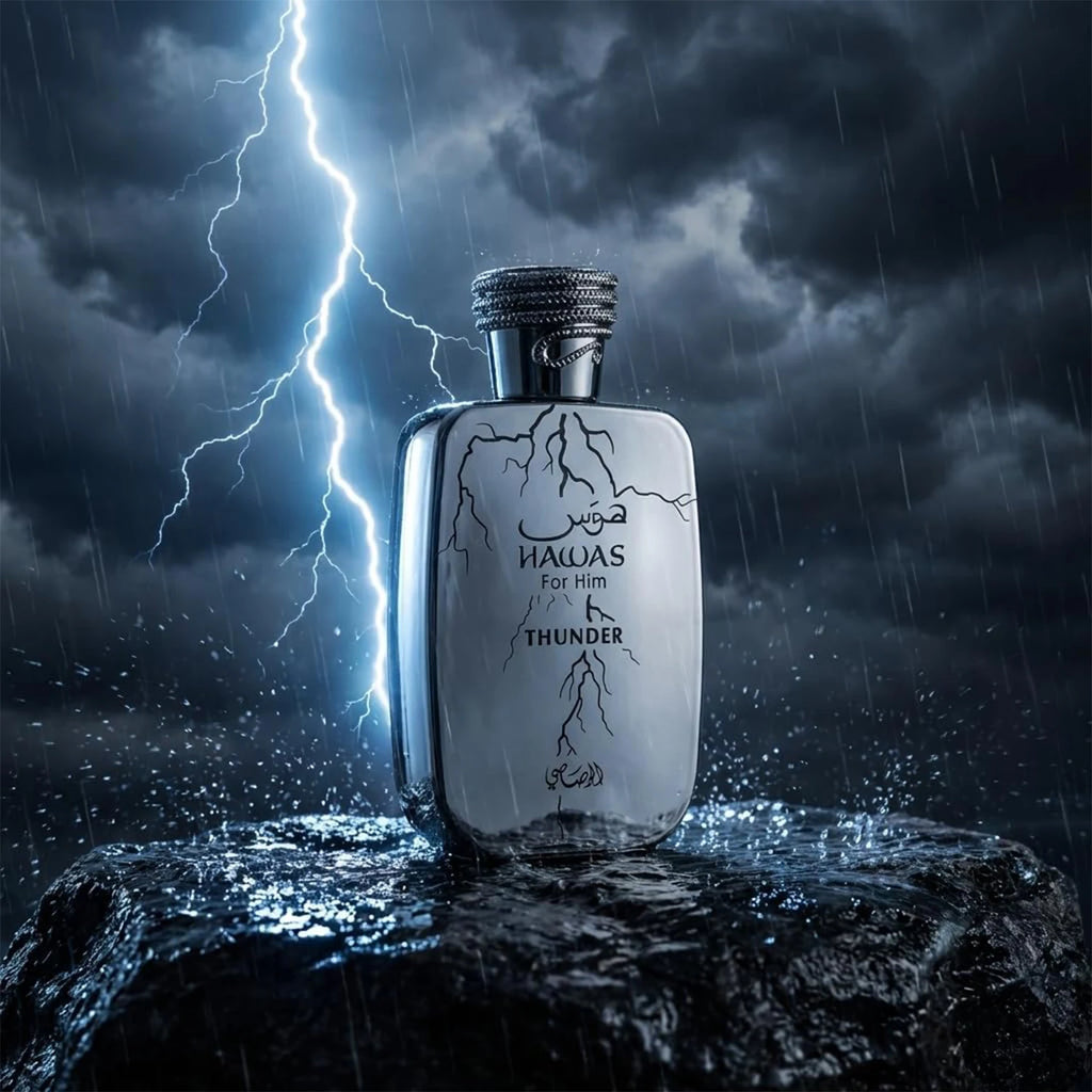 Rasasi Hawas Thunder for Him Eau de Parfum Spray – Fresh Aquatic & Aromatic Woody Scent, Long-Lasting Masculine Fragrance, Perfect Gift, 3.4 fl oz / 100 ml