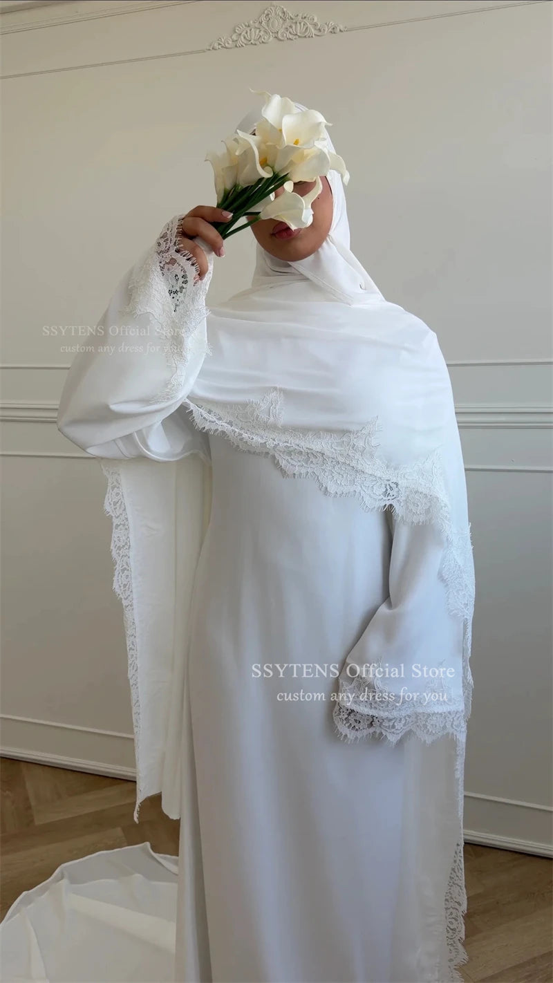 SSYTENS Elegant Modest Wedding Dresses Formal Event Lace Long Sleeve Bride Gowns Button Bride Dress Customized Vestido De Novia