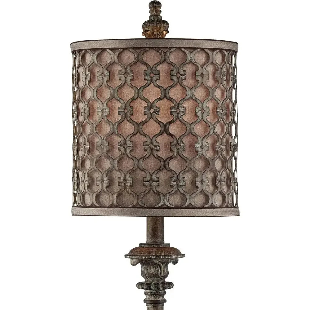 Traditional French Country Style Tall Skinny Table Lamp with Beige Cylinder Shade for Living Room, Home Entryway, and Dining Are