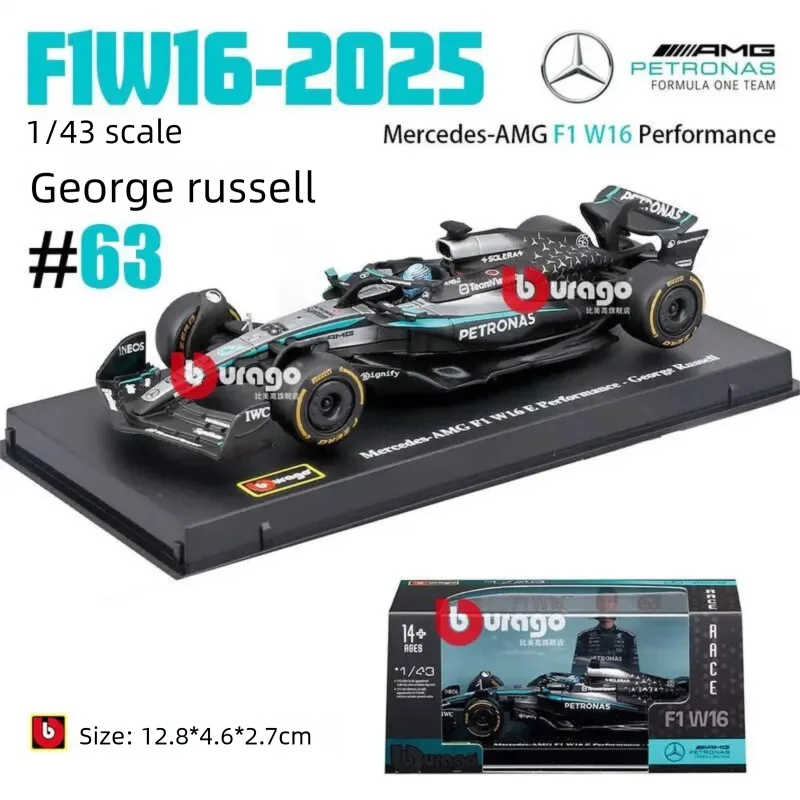 Bburago 1:43 Scale Mercedes-AMG F1 W15 W16 Formula 1 Racing Car Diecast Alloy Model Simulation Vehicle Collectible Gift for Kids