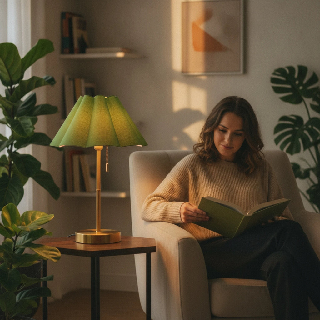 Table Lamp with Pleated Shade Compact Rechargeable Table Lamp Warm Glare-Glare-Reducing for Readers, Nightstand, Bedroom