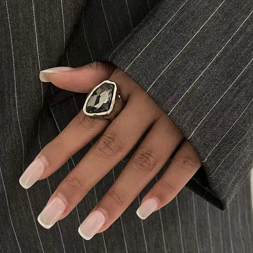 Minimalist Acrylic Rhinestone Open Ring for Women Korean Fashion Geometry Adjustable Knuckle Ring Party Jewelry Lady Gifts