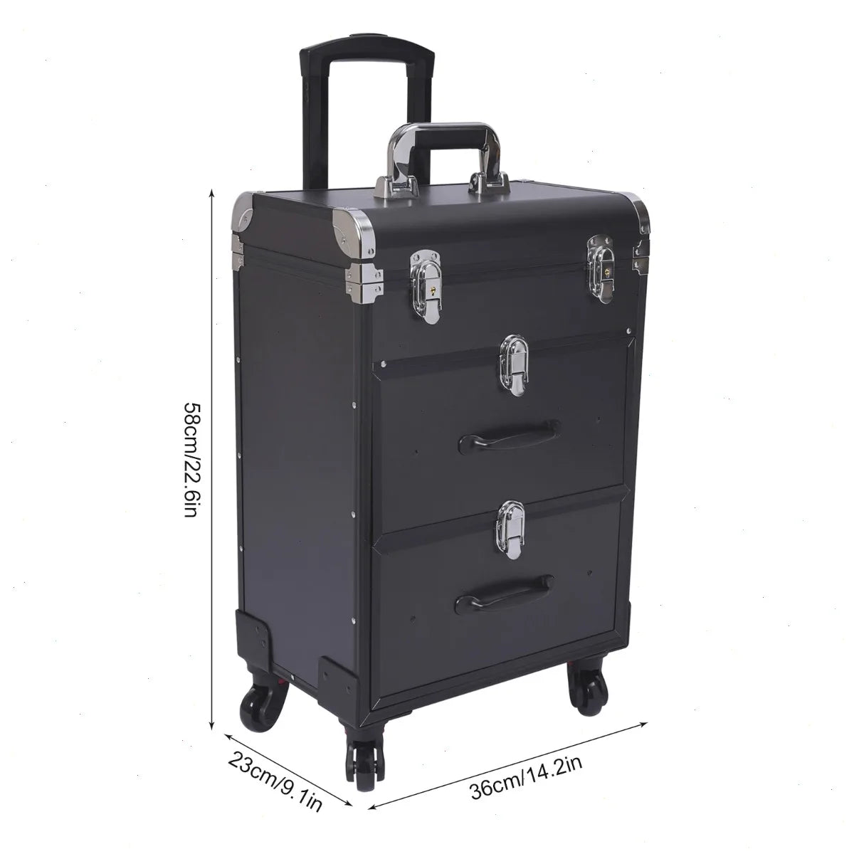 Professional Makeup Train Case, Cosmetic Case for Makeup Artist Nail Salon, Large Capacity Aluminum Alloy Frame with Wheels