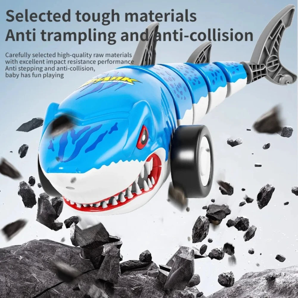 2.4G RC Shark Car Toy Rechargeable Electric Shark Remote Control Vehicle with LED Lights 4 Way Driving Birthday Gift