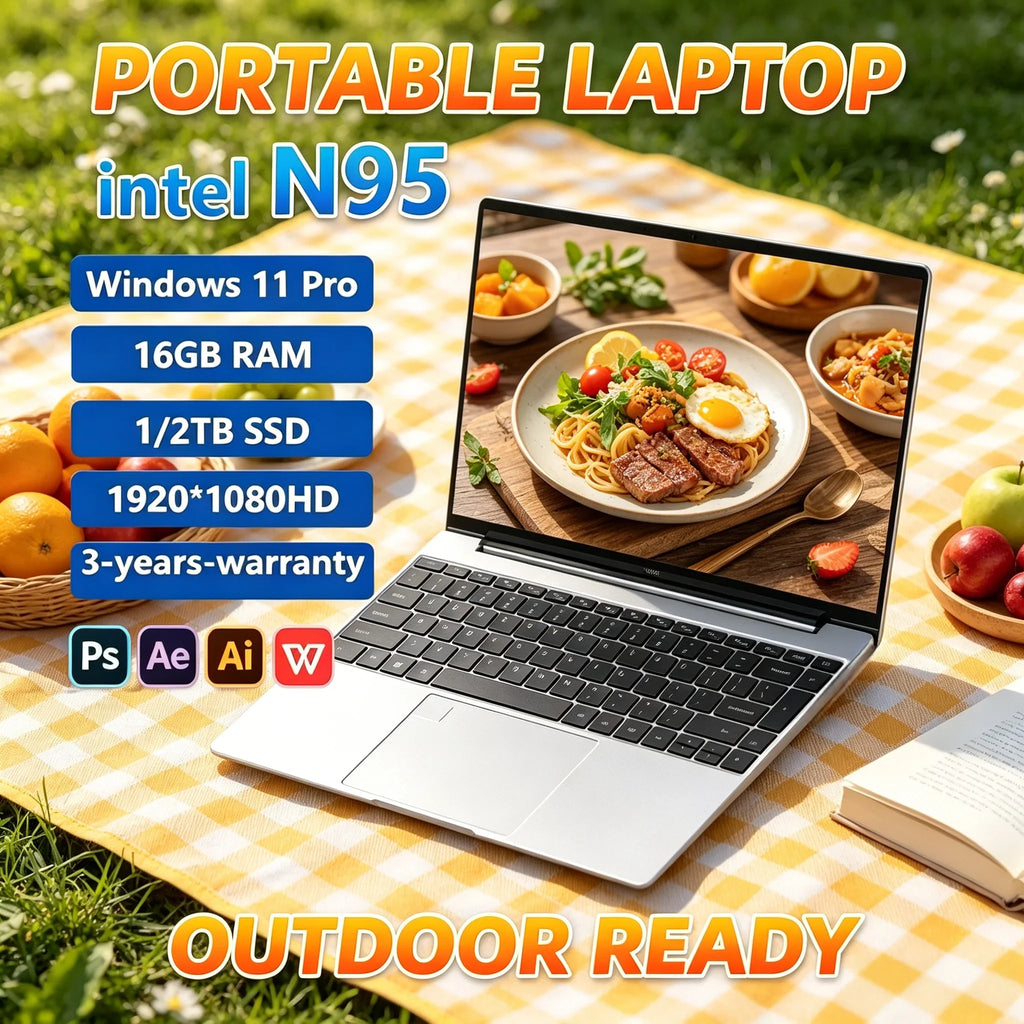 Portable Business Entertainment Laptop N95 Processor 120Hz IPS Full Screen 32GB+2TB SSD 7500mAh Long Standby Fingerprint PC
