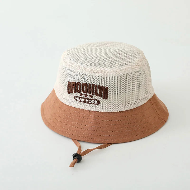Letter Embroidered Baby Sun Hat Summer Mesh Breathable Boys Girls Fisherman Cap Fashion Patchwork Kids Panama Bucket Hats