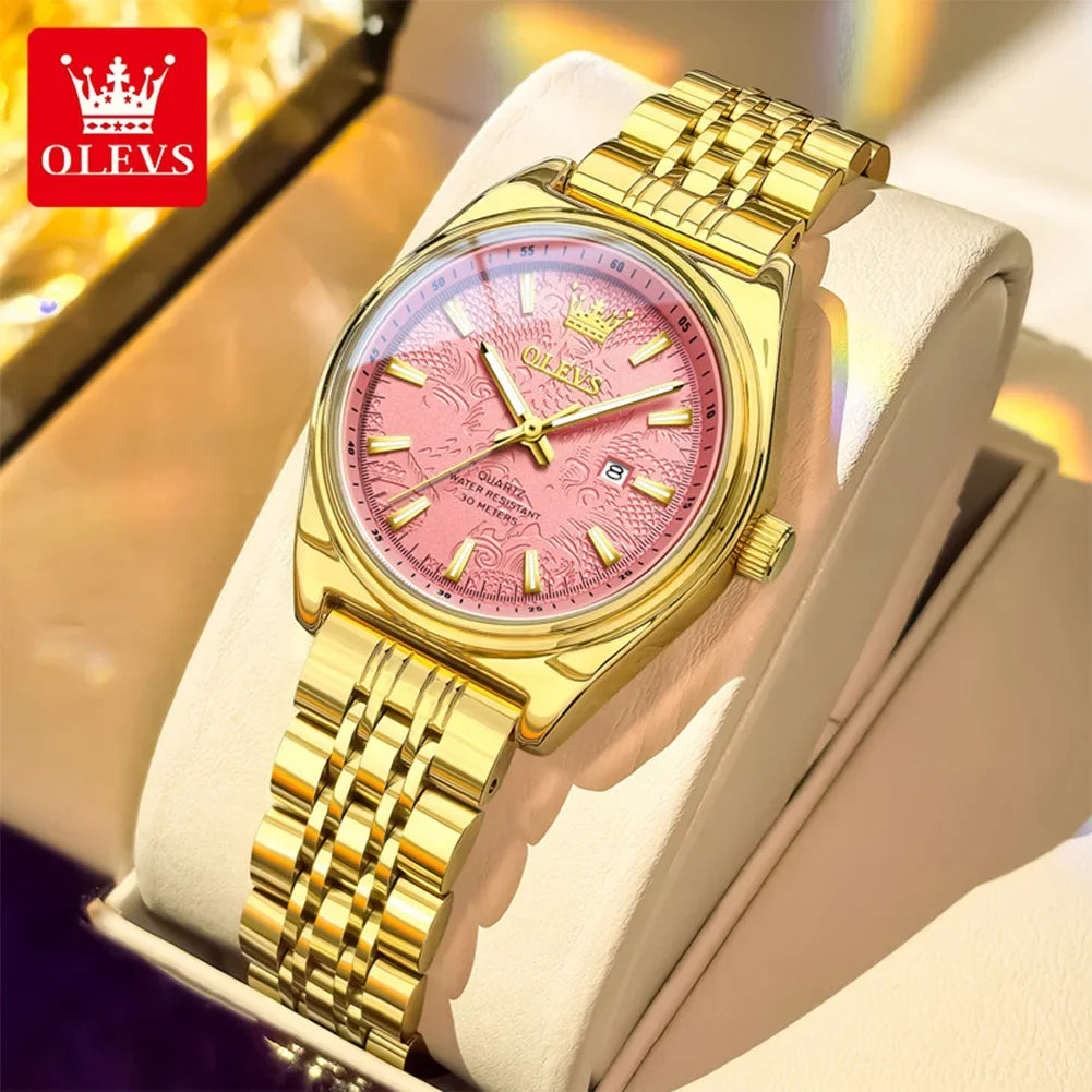 OLEVS New 3703 Watches Woman Elegant Quartz Watch Waterproof Luminous Stainless Steel Date Watches Woman Bracelet Gifts Box
