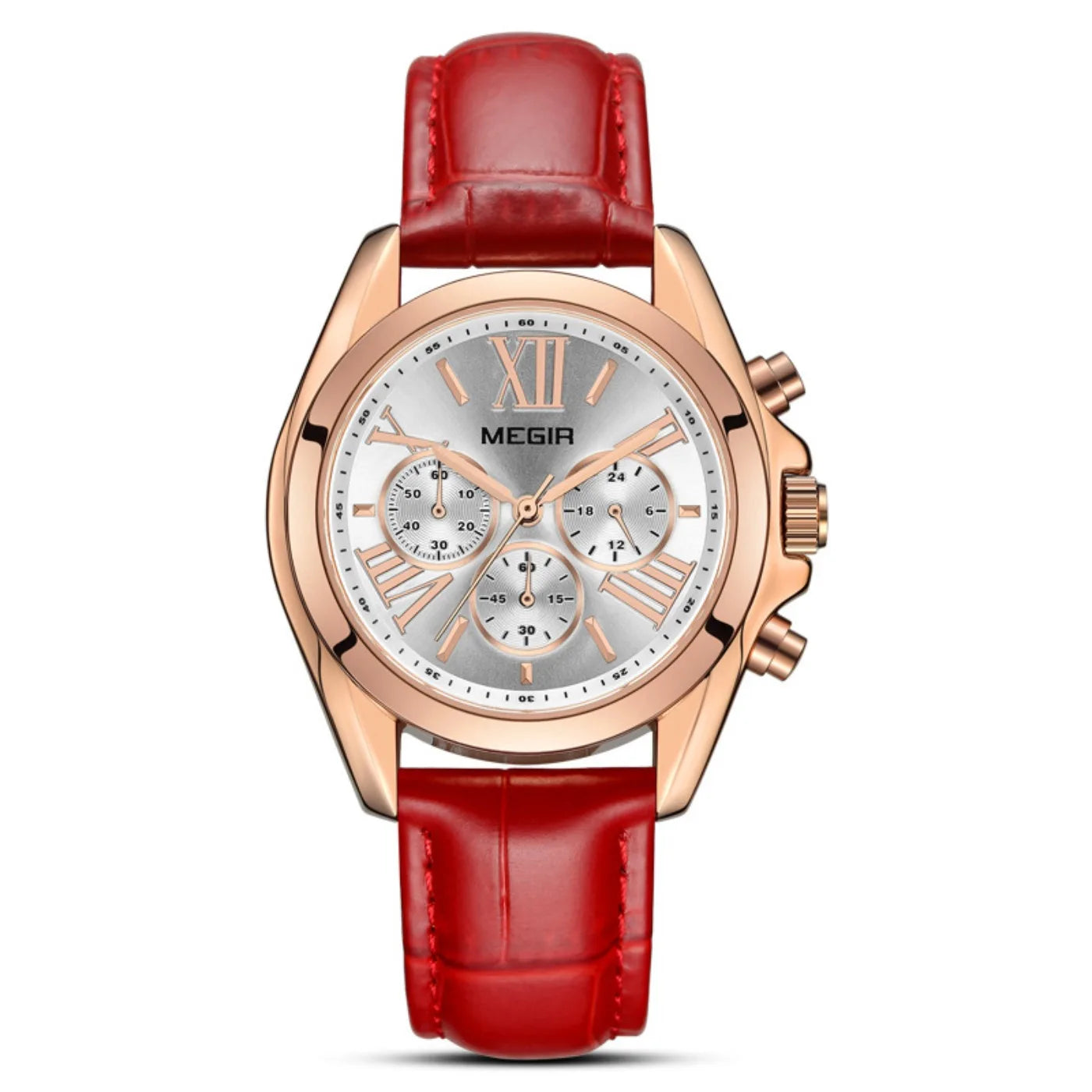 MEGIR New Luxury Leather Watch Women Female Top Brand Chronograph Quartz Wristwatch Lady Relogios Femininos Clock 2114 White