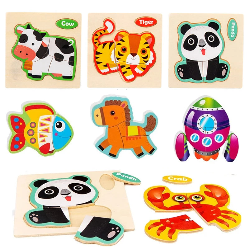 Wooden Toy 3D Jigsaw Puzzle Small Size Cartoon Animal Puzzle Board Kids Early Learning Educational Toys for Children Gifts