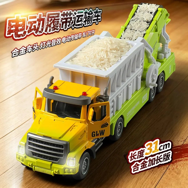 Electric Sand Transport Truck Conveyor Belt Dump Body Simulated Construction Engineering Vehicle Desktop Display Collection Gift