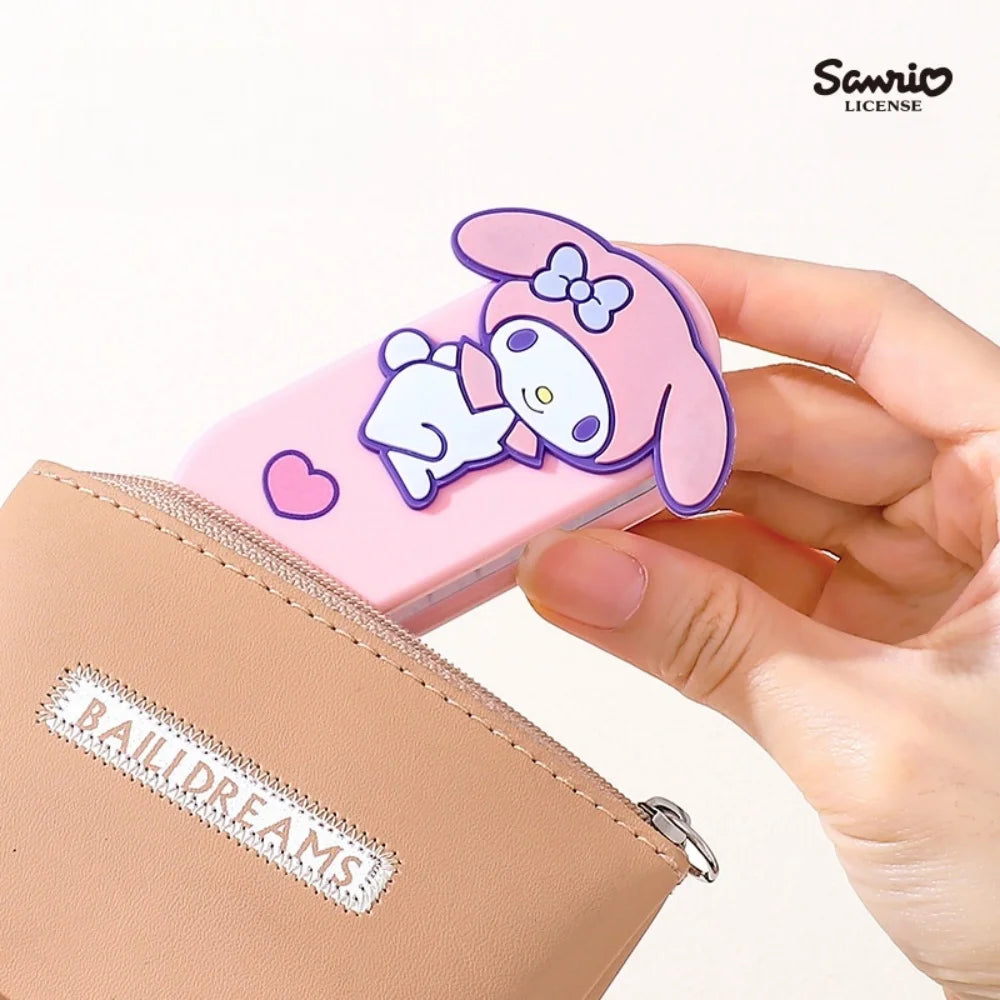 Sanrio Foldable Hair Comb with Mirror Genuine Kawaii Hello Kitty Kuromi My Melody Cinnamoroll Portable Styling Tool for Girls