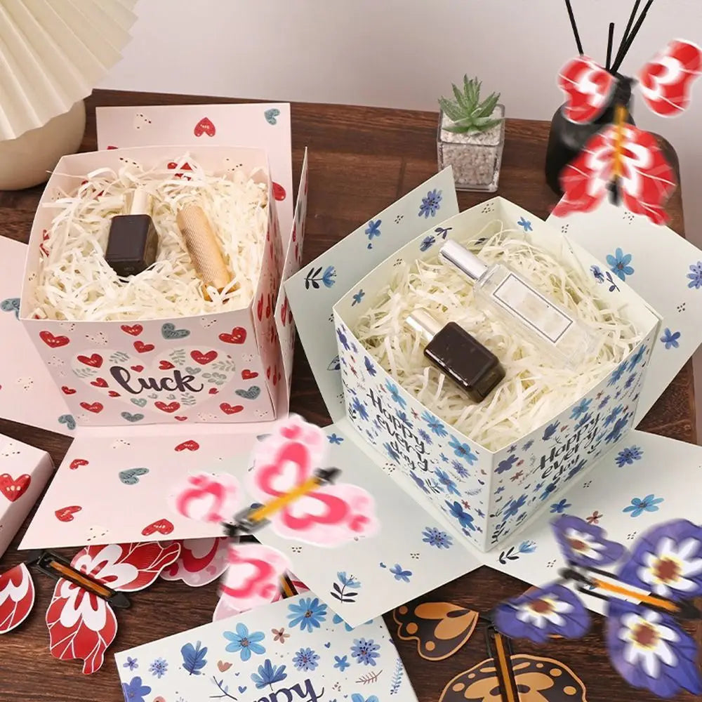 Multicolor Flying Butterfly Gift Box Auto Expand Paper Exploding Gift Box Novelty Wind Up Mechanism Present Box