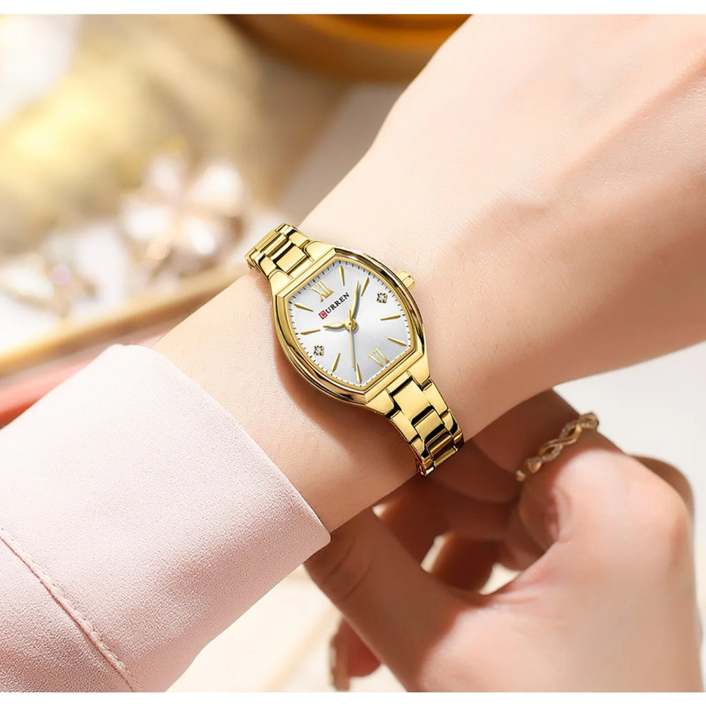 CURREN Fashionable Barrel-Shaped Simple Elegant Quartz Watch Women's Elastic Band Retro Women's Watch Gifts