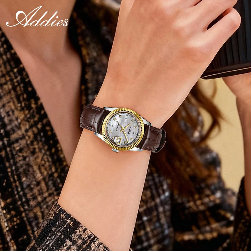 Addies 585 Quartz Woman's Watch 28mm High Quality Sapphire Glass 50m Waterproof Dive Stainless Steel Business Ladies Watches