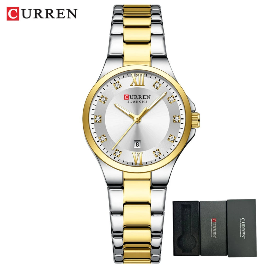 CURREN Women's Luxury Brand Watches Simple Quartz Auto Date Wristwatch Female Waterproof Clock Luminous Hands 9107