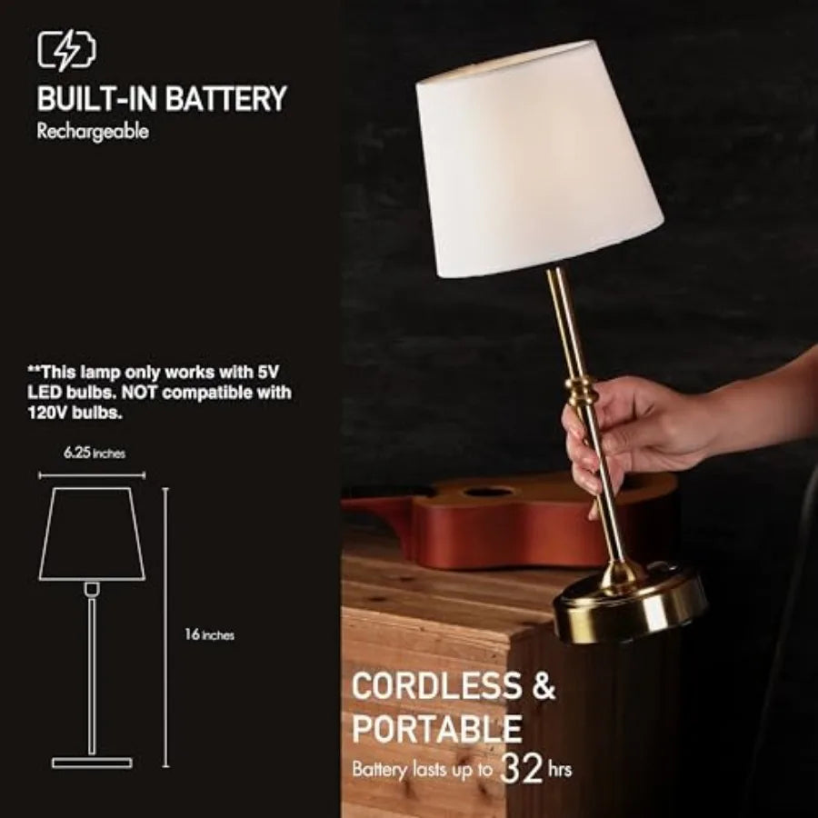 O'Bright Seraph - Cordless LED Table Lamp with Dimmer, Built-in Rechargeable Battery, 3-Level Brightness, Patio Table Lamp, Bed