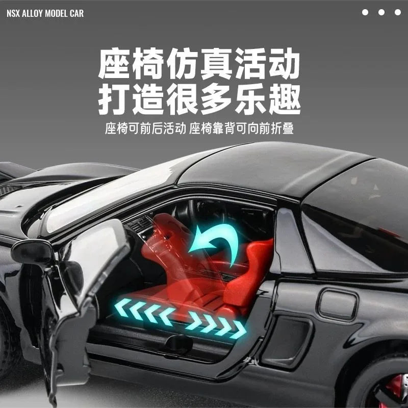 1:32 Honda NSX Alloy Sports Car Open Doors Light Sound Rear Wheel Pull Back With Display Base Desktop Ornament Collection Gift