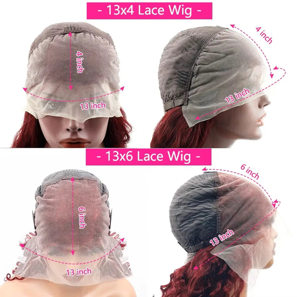 99J Burgundy Red Bone Straight Human Hair Wig 13x6 13x4 HD Transparent Lace Front Wig 200% Density 30 40 Inches Brazilian Cuticle Aligned Remy Hair Pre Plucked Baby Hair Glueless Wig Natural Hairline Soft Silky Long Wigs for Women Daily Party Wear