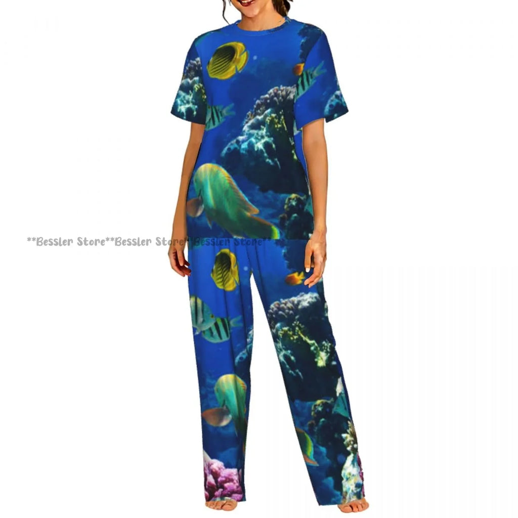 Women's Colorful Fish short sleeve trousers casual pajamas set