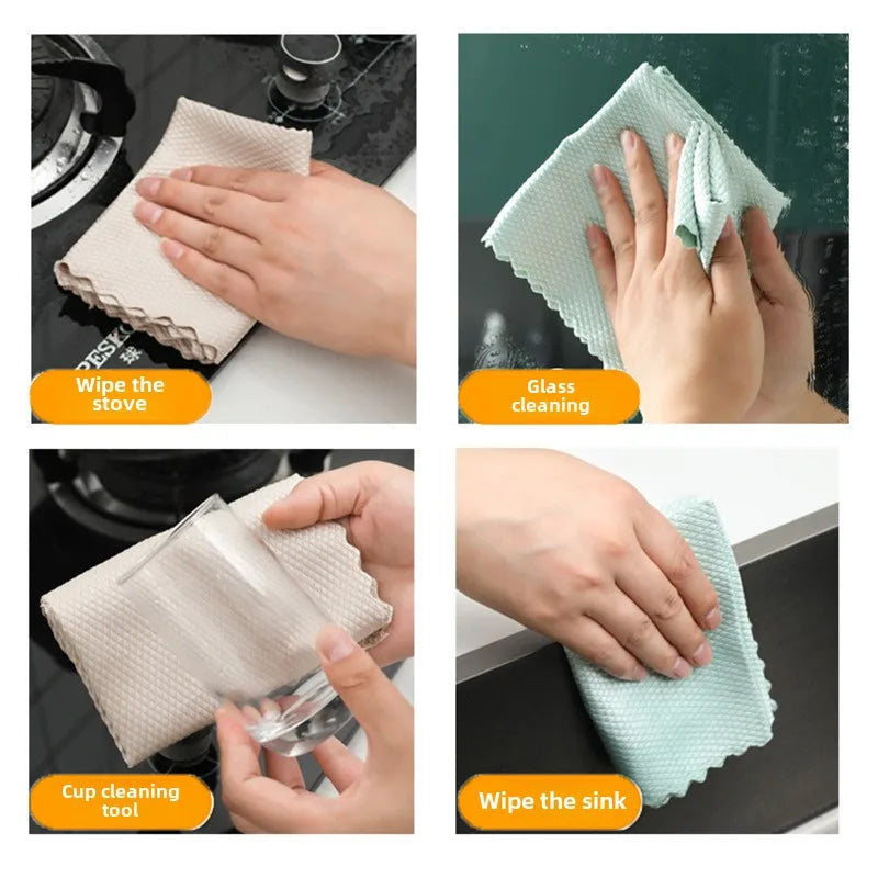 5 pcs Household Cleaning Products Cloth Fish Scale Rag for Glass Clean as Soon as You Wipe It Kitchen Tools Microfiber for Glass