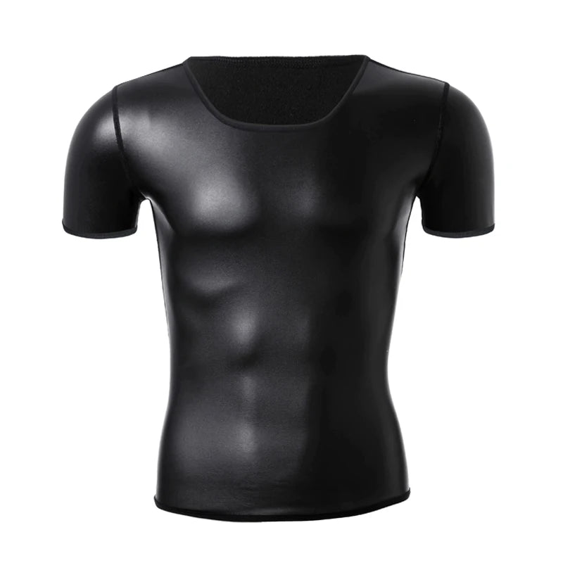 Leather Shirts for Young Men -High-end Short Sleeved Round neck Coat for Men- Motorcycle Style Shaper-Cool Male Trendy Shapewear