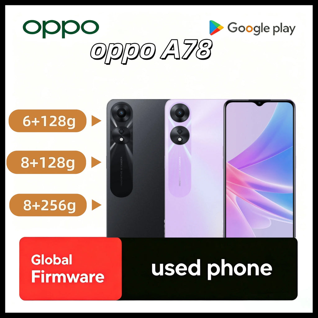 Used Phone OPPO A78 5G LTE GSM Unlocked 6.56" 50MP Dual Camera (Dual SIM)(Dimensity 700)(Purple/Black/Blue Global)
