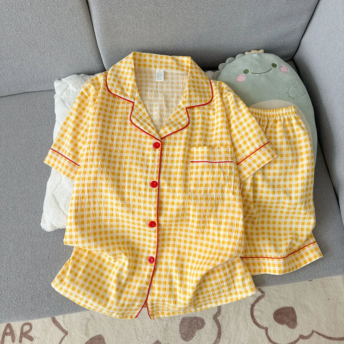 Summer Short-sleeved Cloud Cotton Pajama Set for Women, Comfortable and Trendy, Shorts That Can be Worn Outside, Home Wear Set