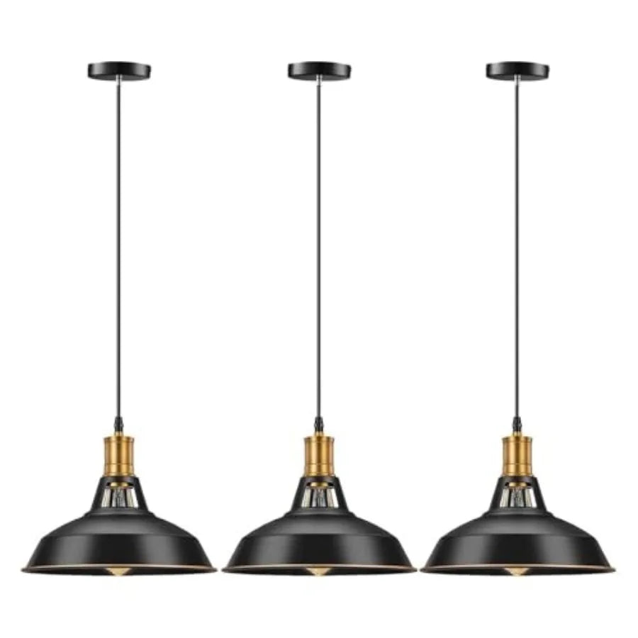 Farmhouse Style Industrial Pendant Light, Vintage Barn Hanging Pendant Lighting, Modern Pendant Lamp Fixture 3 Pack, Oil Rubbed