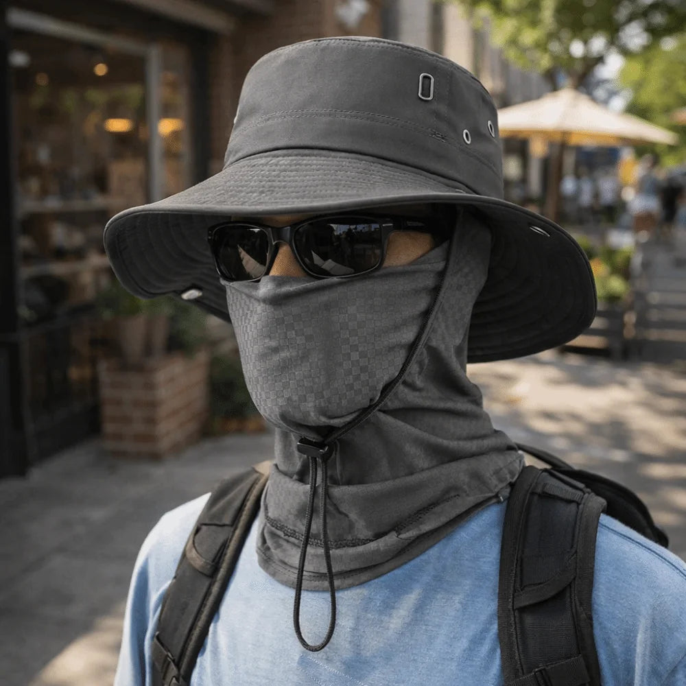 Unisex Design Quick Dry Men Sun Hat Breathable Foldable Full Face Mask Soft Material with Mask Fisherman Hat Hiking