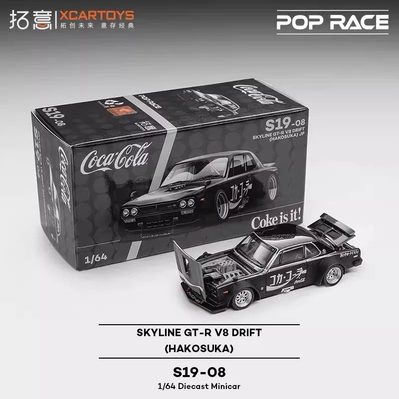 XCARTOYS POPRACE 1/64 S19-08 Zero Japanese SKYLINE GT-R V8 DRIFT Car Model Replica Series Children Christmas Gifts Boy Toys