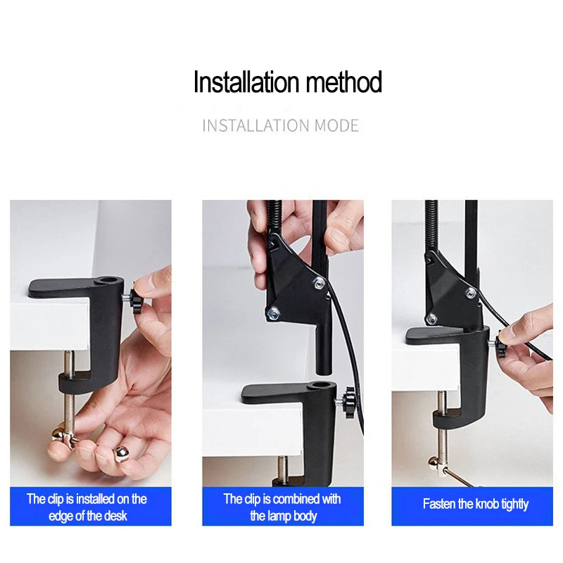 LED Desk Lamp For Home,Reading,Study,Adjustable Eye-Caring Desk Light with Clamp, 3 Color Modes,10 Brightness Table Light Office