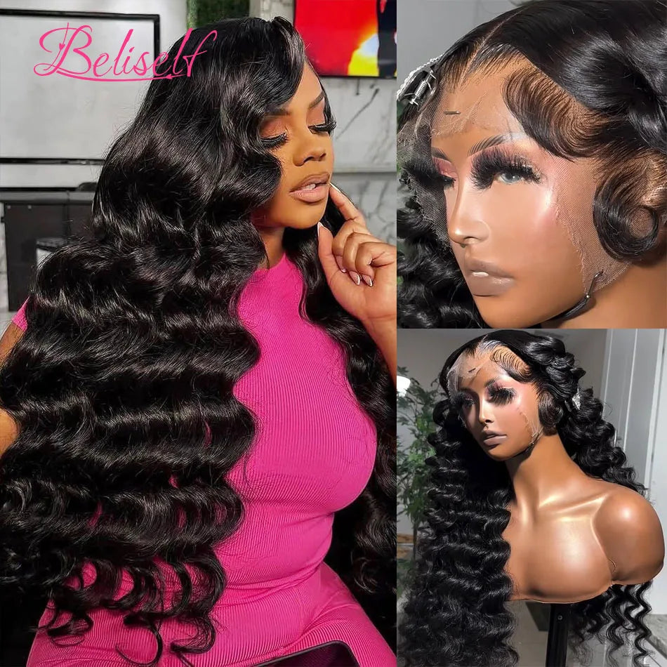13x6 HD Lace Front Human Hair Wigs Loose Wave Glueless Wig Human Hair 13x6 Full HD Lace Frontal Wig Pre Bleached Knots Beliself