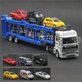 An alloy double-layer transportation vehicle comes with 6 police car sets, a large truck model, with braking function, shock-res
