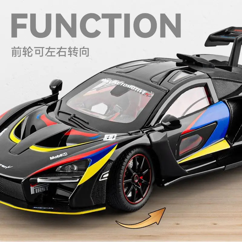 1:24 McLaren GTR Diecast Alloy Supercar Model 3 openable Parts Sound Light Pull Back for Car Collectors Hobby Display