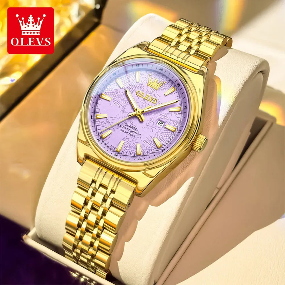 OLEVS New 3703 Watches Woman Elegant Quartz Watch Waterproof Luminous Stainless Steel Date Watches Woman Bracelet Gifts Box